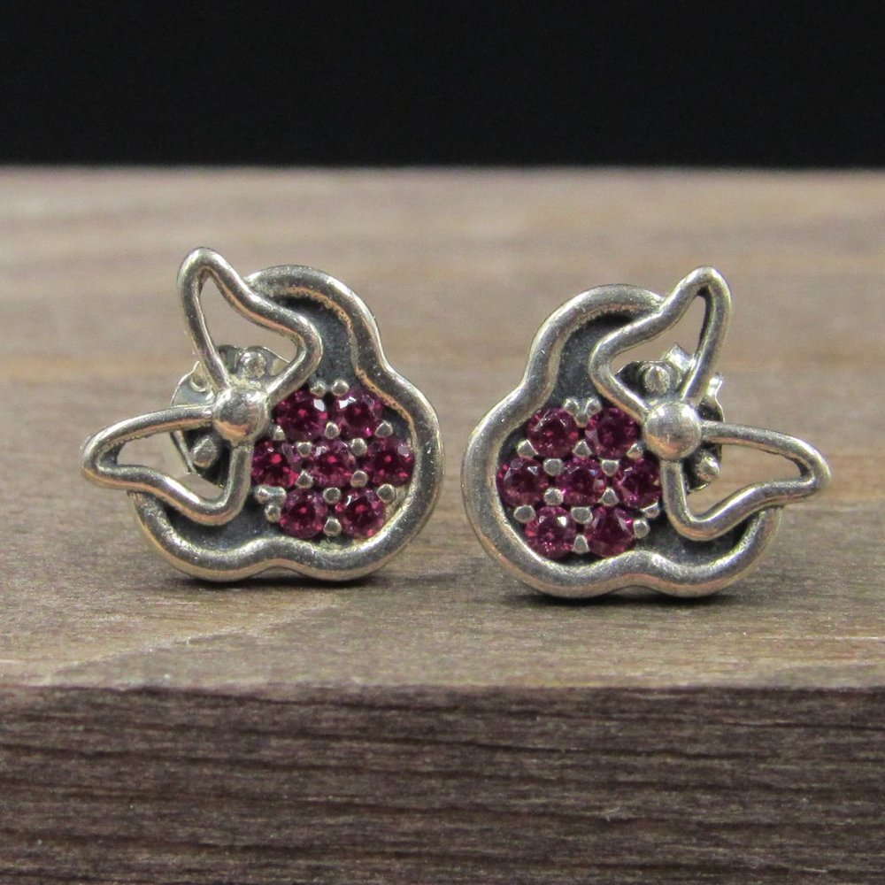 Sterling Silver Red Ruby Bow Face Stud Earrings V… - image 1